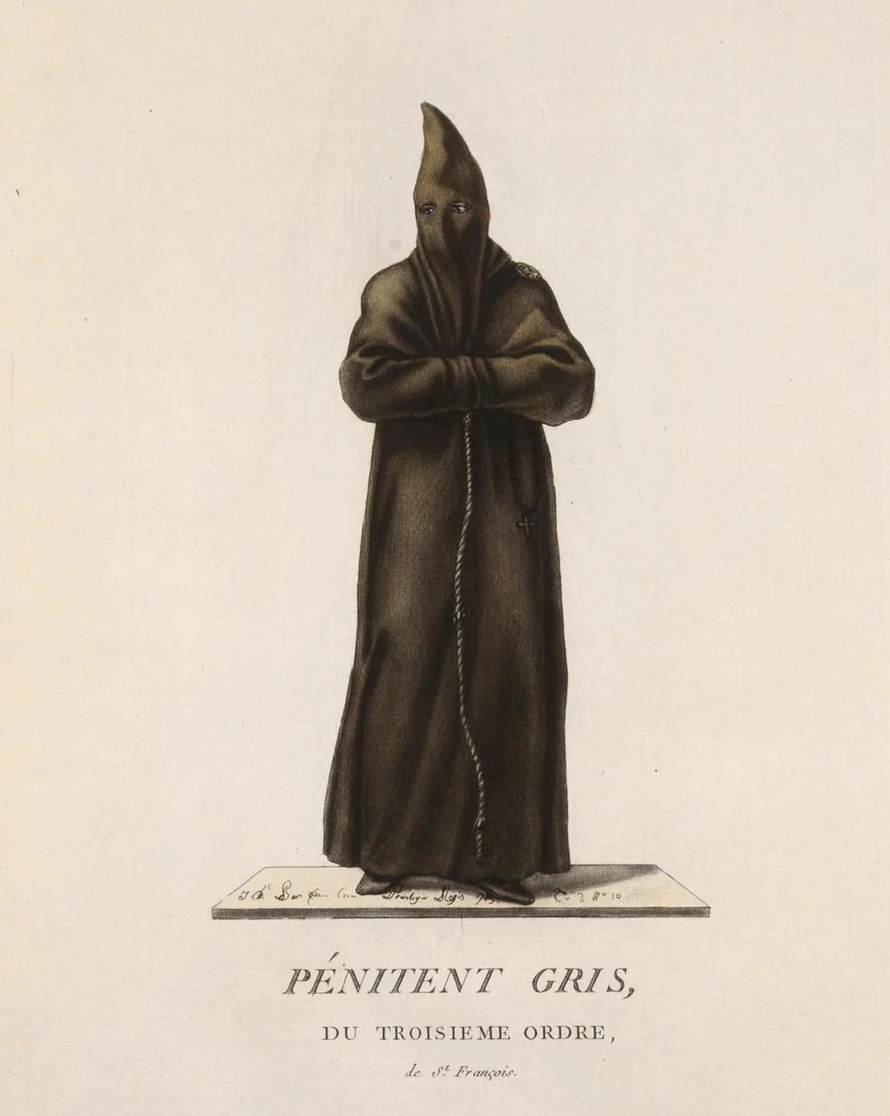 PÉNITENT GRIS DU TROISIÈME ORDRE DE SAINT FRANÇOIS – gravure originale du XVIIIe siècle - Image 2