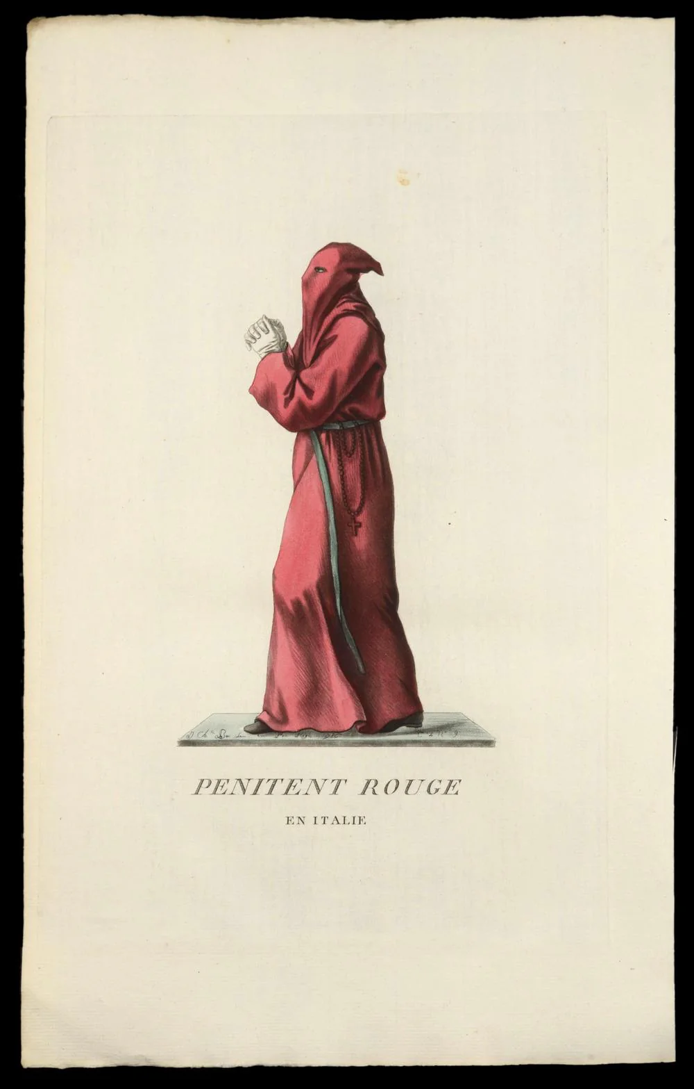 PÉNITENT ROUGE – gravure française du XVIIIe siècle, confrérie italienne