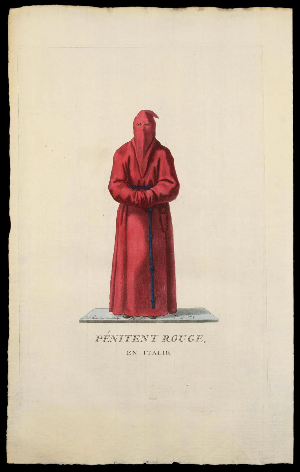 PÉNITENT ROUGE – gravure originale du XVIIIe siècle confrérie italienne
