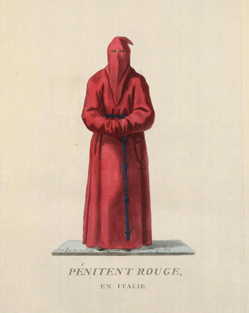 PÉNITENT ROUGE – gravure originale du XVIIIe siècle confrérie italienne - Image 2