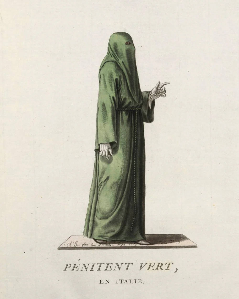 PÉNITENT VERT – gravure originale du XVIIIe siècle, confrérie italienne - Image 2