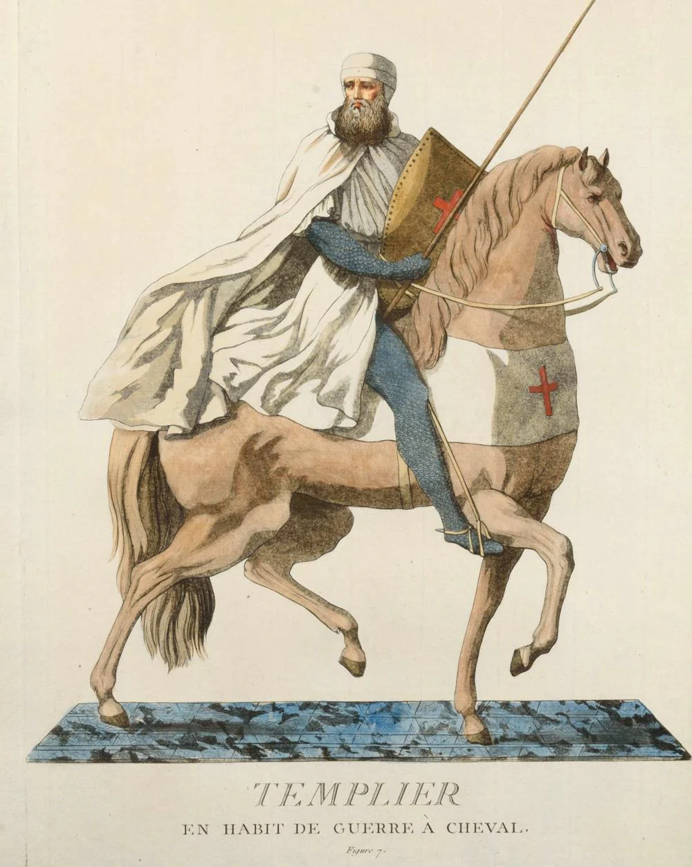 TEMPLIER EN HABIT DE GUERRE À CHEVAL – gravure originale du XVIIIe - Image 2