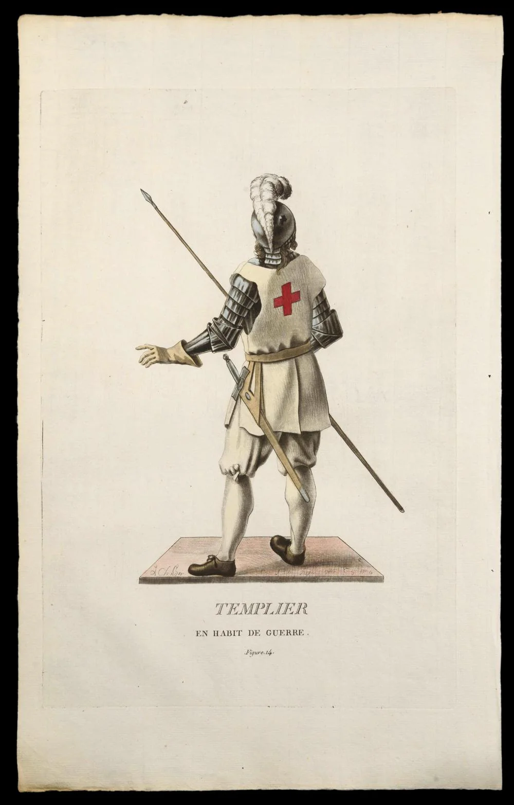 TEMPLIER EN HABIT DE GUERRE – gravure originale du XVIIIe siècle